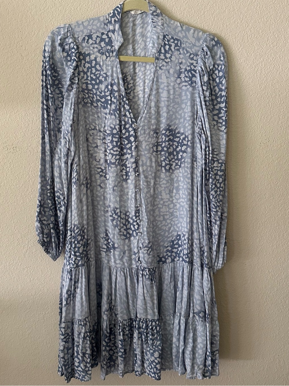 lovestitch Light Blue & Navy Patterned Tiered Long Sleeve Dress size Small